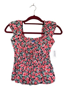 Old Navy Pink Floral Smocked Square-Neck Camisole